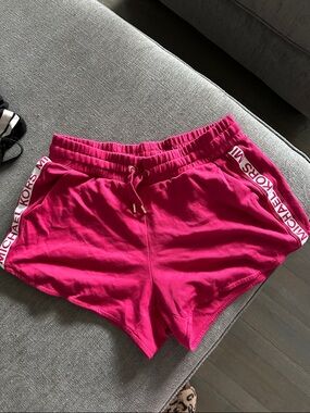 Michael Kors Hot Pink Athletic Drawstring Shorts with Branded Side Tape
